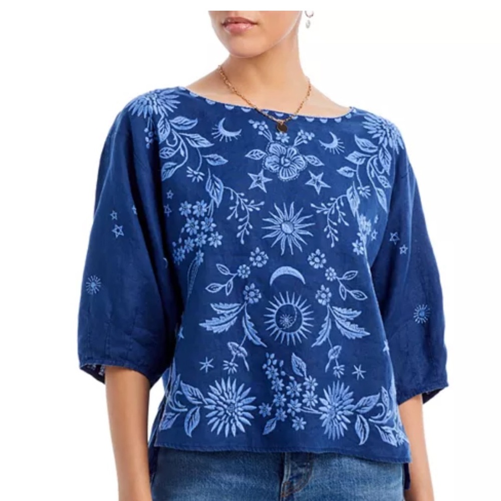 JW  Oleander linen blue top . Size Large. Pit to pit 24x length 25 inches.
